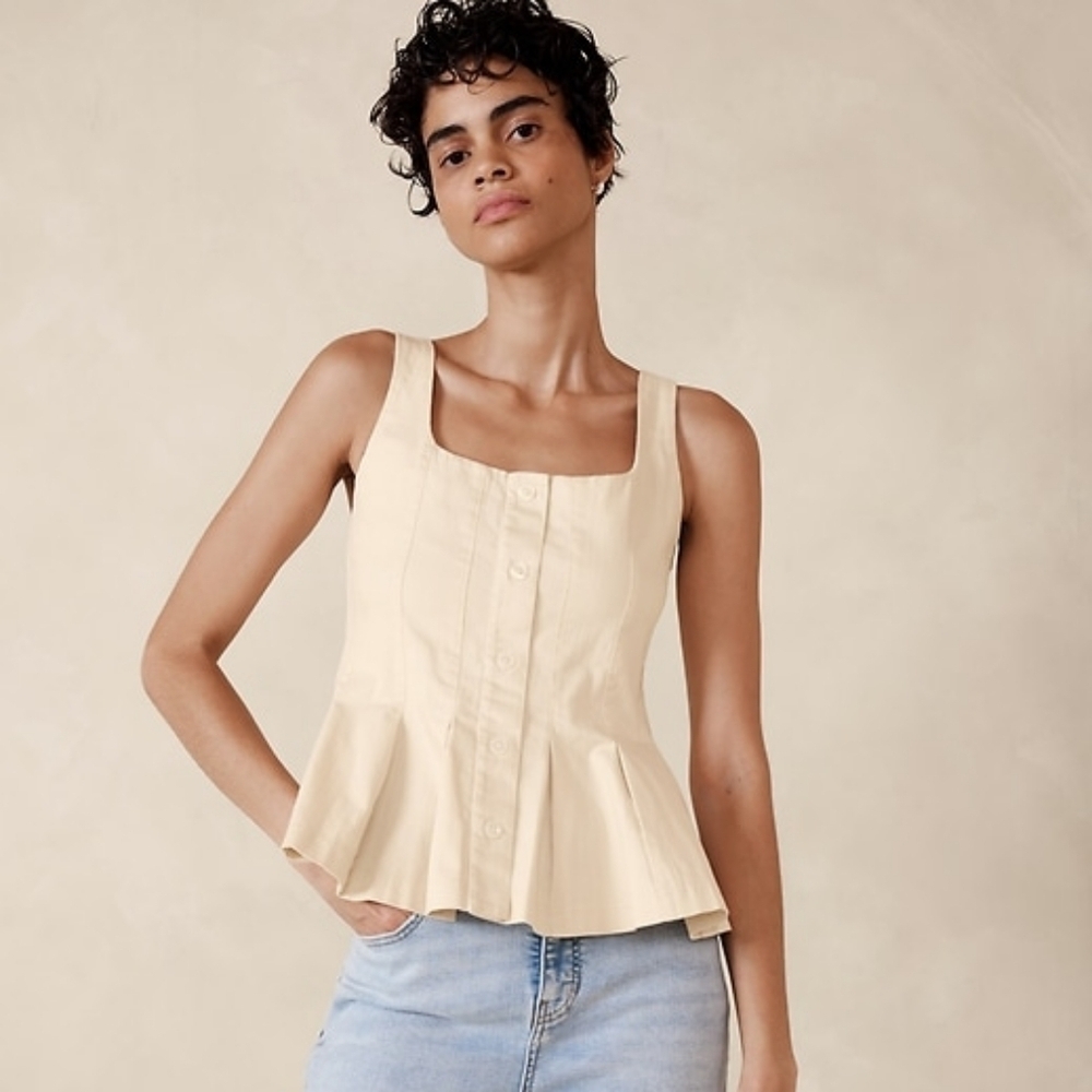 Banana Republic Denim Button Bustier Top, Color Ecru Size 2